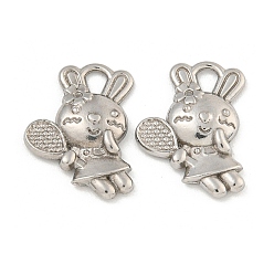 Нержавеющая Сталь Цвет Не тускнеющие 304 подвески из нержавеющей стали, кролик с подвеской-ракеткой, цвет нержавеющей стали, 16x11.5x2.5 мм, отверстие : 2.5x2 мм
