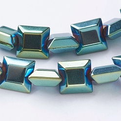 Green Plated PVD Vacuum Plating Electroplate Non-magnetic Synthetic Hematite Beads Strands, Grade A, Faceted, Square, Green Plated, 6x6x3mm, Hole: 1mm, about 80pcs/strand, 15.7 inch(40cm)