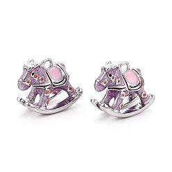 Сливовый Латунь эмаль подвески, лошадка прелести, Реальная платина, слива, 10x11.5x5~7 мм, отверстие : 1.2 мм