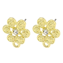Crystal Rack Plating Alloy Stud Earring Finding, Cadmium Free & Nickel Free & Lead Free, Flower, Crystal, 16x13.5mm, Hole: 1.5mm, Pin: 10.5x0.5mm
