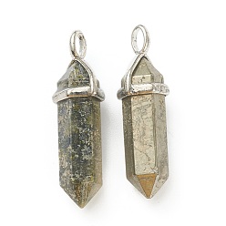 Pyrite Natural Pyrite Pendants, with Platinum Tone Brass Findings, Bullet, 39.5x12x11.5mm, Hole: 4.5x2.8mm