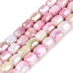 Flamingo Anti-Tarnish Electroplate Glass Beads Strands, Column, Imitation Gemstone, Dyed, Faceted, Flamingo, 8.5~9x7.5~8.5mm, Hole: 1~1.2mm, about 39~40pcs/strand, 13.78~14.17 inch(35~36cm)