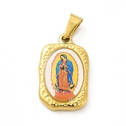 Golden PVD Vacuum Plating 304 Stainless Steel Pendants, Long-Lasting Plated, Rectangle with Nuestra Senora de Guadalupe, Golden, 24x15x4mm, Hole: 6x4mm