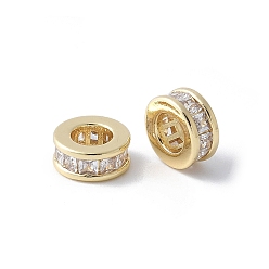 Настоящее золото 18K Латунные микропаве прозрачные кубики из циркония, стойки покрытие, долговечный, без кадмия и без свинца, плоско-круглые, реальный 18 k позолоченный, 8x3.8 мм, отверстие : 4 мм