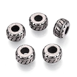 Античное Серебро 304 бусины европейского стиля из нержавеющей стали с крупными отверстиями, рондель, античное серебро, 9x5.5~6 мм, отверстие : 4 мм