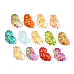 (52) Непрозрачная лаванда Краска для выпечки и стеклянные бусины, инкрустированные золотым металлом, сова, разноцветные, 18x15x7.5 мм, отверстие : 1 мм