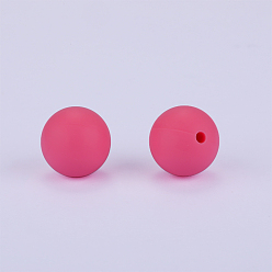 Hot Pink Round Silicone Focal Beads, Chewing Beads For Teethers, DIY Nursing Necklaces Making, Hot Pink, 15mm, Hole: 2mm