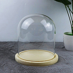 Blanched Almond Arch Glass Dome Cover, Decorative Display Case, Cloche Bell Jar Terrarium with Wood Base, Blanched Almond, 150x150mm
