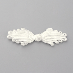 Белый Ручные китайские лягушки узлы наборы кнопок, кнопка полиэфира, ладонь, белые, 64~76x19~23x3~4 мм