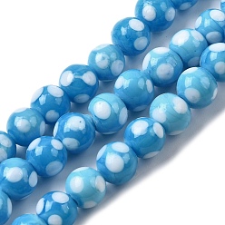 Синий Бусины лэмпворк , круглый в горошек, синие, 8~9x7~8 мм, отверстие : 1.8 мм, около 45 шт / нитка, 12.99'' (33 см)