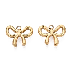 Plaqué 18K Or Véritable 304 charmes en acier inoxydable, charmes bowknot, placage ionique (ip), polie, réel 18 k plaqué or, 8.5x10x2mm, Trou: 1.2mm