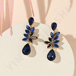 Полуночно-синий Серьги-гвоздики из сплава и стекла, конский глаз со слезами, золотые, темно-синий, 45x20 мм