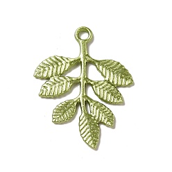 Yellow Green Painting Alloy Pendants, Leaf, Yellow Green, 36.5x28x1.5mm, Hole: 2.5mm