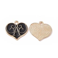 Черный Подвески из эмали и сплава, сердце с буквой а оберег, золотые, чёрные, 17x18x1 мм, отверстие : 1.8 мм