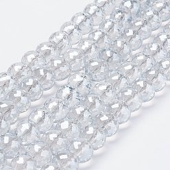 Clear Electroplate Glass Bead Strands, Pearl Luster Plated, Faceted Rondelle, Clear, 8x6mm, Hole: 1mm, about 39pcs/strand, 7.8 inch(20cm)