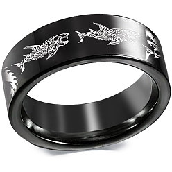 Черный Узор акулы 201 перстни из нержавеющей стали, чёрные, размер США 12 (21.4 мм)