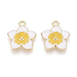 Белый Подвески из сплава и эмали, цветок, золотой свет, белые, 18x16x2 мм, отверстие : 1.8 мм