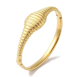 Real 18K Gold Plated 304 Stainless Steel Grooved Hinged Bangles for Women, Real 18K Gold Plated, Inner Diameter: 2-3/8x2 inch(6X5.05cm), 18.5mm