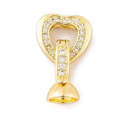 Golden Rack Plating Brass Micro Pave Clear Cubic Zirconia Fold Over Clasps, Long-Lasting Plated, Lead Free & Cadmium Free, Heart, Golden, 21.7mm, Heart: 12x13x4mm, Clasp: 14.5x7.5mm