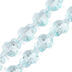 Light Cyan Transparent Glass Beads Strands, Turtle, Dyed & Hearted, Light Cyan, 17.5~18.5x13.5~14x8~8.5mm, Hole: 1~1.2mm, about 40~45pcs/strand, 26.77~30.12 inch(68~76.5cm)