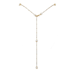 Золотой 304 цепные ремни из нержавеющей стали, кабельные цепи, со стеклянной жемчужной бусиной и застежкой-карабином из цинкового сплава, золотые, 49-7/8 дюйм (126.8 см)