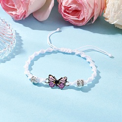 Фламинго Браслеты из сплава бабочки с эмалевыми звеньями, вощеные нейлоновые регулируемые браслеты для парной дружбы, фламинго, внутренний диаметр: 2~3-3/8 дюйм (5.1~8.5 см), Кулон : 11.5x23x2.5 мм