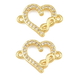 Chapado en Oro Real 18K Dijes de latón con micro pavé de circonita cúbica transparente, enlaces de corazón infinito, sin plomo y cadmio, chapado en rack, larga duración plateado, real 18 k chapado en oro, 11x15.5x2 mm, agujero: 1.2 mm