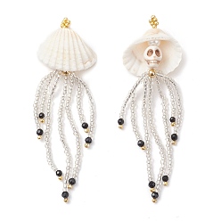 Серебро Подвески в виде черепа медузы из окрашенной синтетической бирюзы, натурального черного оникса и стеклянных бусин, с ракушкой и золотыми латунными бусинами, серебряные, 84x27x13 мм, отверстие : 1 мм