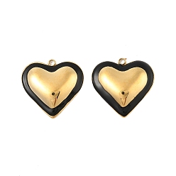 Черный 304 нержавеющей стальной эмали подвески, сердце прелести, реальный 18 k позолоченный, вакуумное покрытие pvd, чёрные, 18x18.5x4 мм, отверстие : 1.5 мм