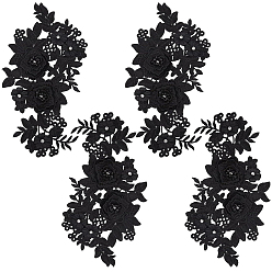 Черный 2 Сочетает полиэстер с нашивками из стразов, которые можно приклеить или пришить., аппликации из ткани, цветок, чёрные, 225x112x7 мм