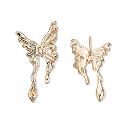 Real 18K Gold Plated Brass Stud Earring Findings, for Half Drilled Beads, Cadmium Free & Nickel Free & Lead Free, Butterfly, Real 18K Gold Plated, 31.5x18mm, Pin: 0.7mm and 1mm(for half drilled bead)