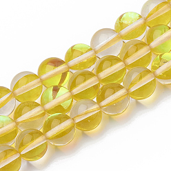 Золотистый Синтетические лунные лучи, голографические бусы, окрашенные, круглые, золотые, 8 мм, отверстие : 1 мм, около 45~47 шт / нитка, 14~15 дюйм