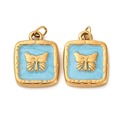 Темно-Голубой 304 нержавеющей стальной эмали подвески, квадрат с подвеской-бабочкой, с целью перехода в кольце, ионное покрытие (ip), реальный 18 k позолоченный, глубокое синее небо, 16x12x2.5 мм, отверстие : 2.5 мм