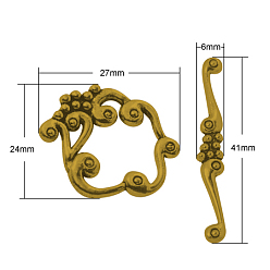 Antique Golden Alloy Toggle Clasps, Cadmium Free & Lead Free & Nickel Free, Antique Golden, Flower: 24x27x2mm, Bar: 41x6x2mm, Hole: 1.5mm