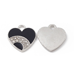 Platinum Alloy Crystal Rhinestone Pendants, with Enamel, Heart Charms, Platinum, 18x17x1.5mm, Hole: 3x2.5mm