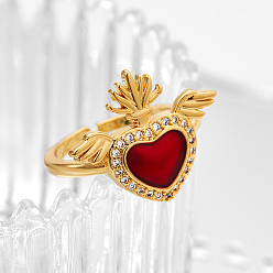 Красный Манжеты из латуни с микро паве кубический цирконий для женщин, сердце с короной, красные, внутренний диаметр: 16мм~18мм