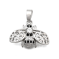 Bees Латунные микро проложить кубического циркония подвески, платина, Пчелы, 13.5x18x3.5 мм, отверстие : 4.5x2.5 мм