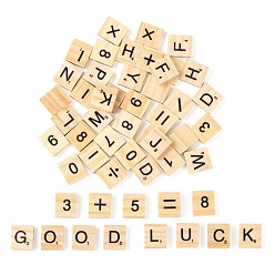 Blanched Almond 120Pcs 2 Style Wood Cabochons, Square with Letter & Number, Blanched Almond, 20x18x5mm, 60pcs/style