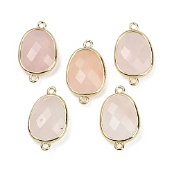Розовый Кварц Подвески с граненым соединителем из натурального розового кварца, покрытие стойки латунные овальные звенья, золотые, 22.5~23x13.5~14x6 мм, отверстие : 1.4 мм