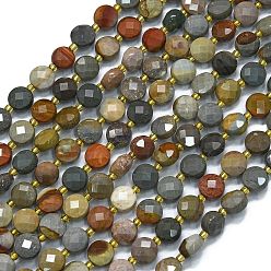 Океанический Джаспер Океан Природный яшмы бисер нитей, с бисером, граненые, плоско-круглые, 6~6.5x4 мм, отверстие : 1 мм, около 50 шт / нитка, 15.35'' (39 см)