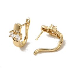 Light Gold Brass Hoop Earrings, with Glass, Light Gold, 18.5x8.5mm