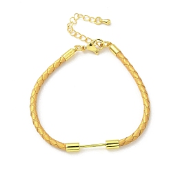 Золотистый 3Изготовление браслета из плетеного круглого шнура из искусственной кожи диаметром ⅜ мм, с 304 карабинами из нержавеющей стали и латунной планкой с бусинами, золотые, стойки покрытие, долговечный, золотые, 7-1/8 дюйм (18.2 см)