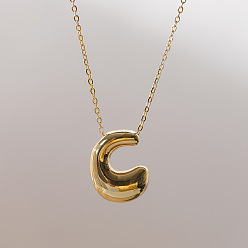 Letter C Массивные латунные ожерелья с инициалами, реальный 14 k позолоченный, буква С, 17.72~18.90 дюйм (45~48 см)