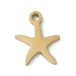 Настоящее золото 18K 304 подвески из нержавеющей стали, прелести морская звезда, реальный 18 k позолоченный, 9.5x8x1 мм, отверстие : 1.2 мм