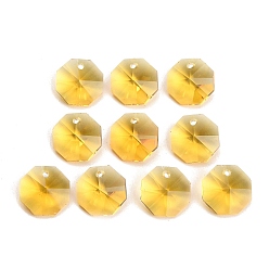 Gold Glass Chandelier Pendants, Octagon Charm, Faceted, Gold, 14x14x7.5mm, Hole: 1.4~1.6mm