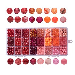 Rot Gemischten Stil Glasperlen, gefärbt, Runde, 24 Farben, Farbverlauf, rot, 8 mm, Loch: 1.3~1.6 mm, ca. 27~30 PC / Farbe, 648~720 Stück / Karton
