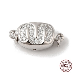 Real Platinum Plated Rhodium Plated 925 Sterling Silver Micro Pave Clear Cubic Zirconia Bayonet Clasps, Oval, with 925 Stamp, Real Platinum Plated, 16x7.5x6mm, Hole: 1.5mm