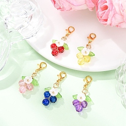 (52) Непрозрачная лаванда Круглые стеклянные подвесные украшения, с подвеской в виде цветка из смолы и застежками-карабинами, разноцветные, 35.5 мм