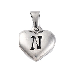 Letter N 304 подвески из нержавеющей стали, сердце с черной буквой, цвет нержавеющей стали, Письмо N, 16x16x4.5 мм, отверстие : 7x3 мм