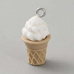 Белый Непрозрачные подвески смолы, кремовый, с железной платиной петлей, белые, 24x11.5 мм, отверстие : 2 мм